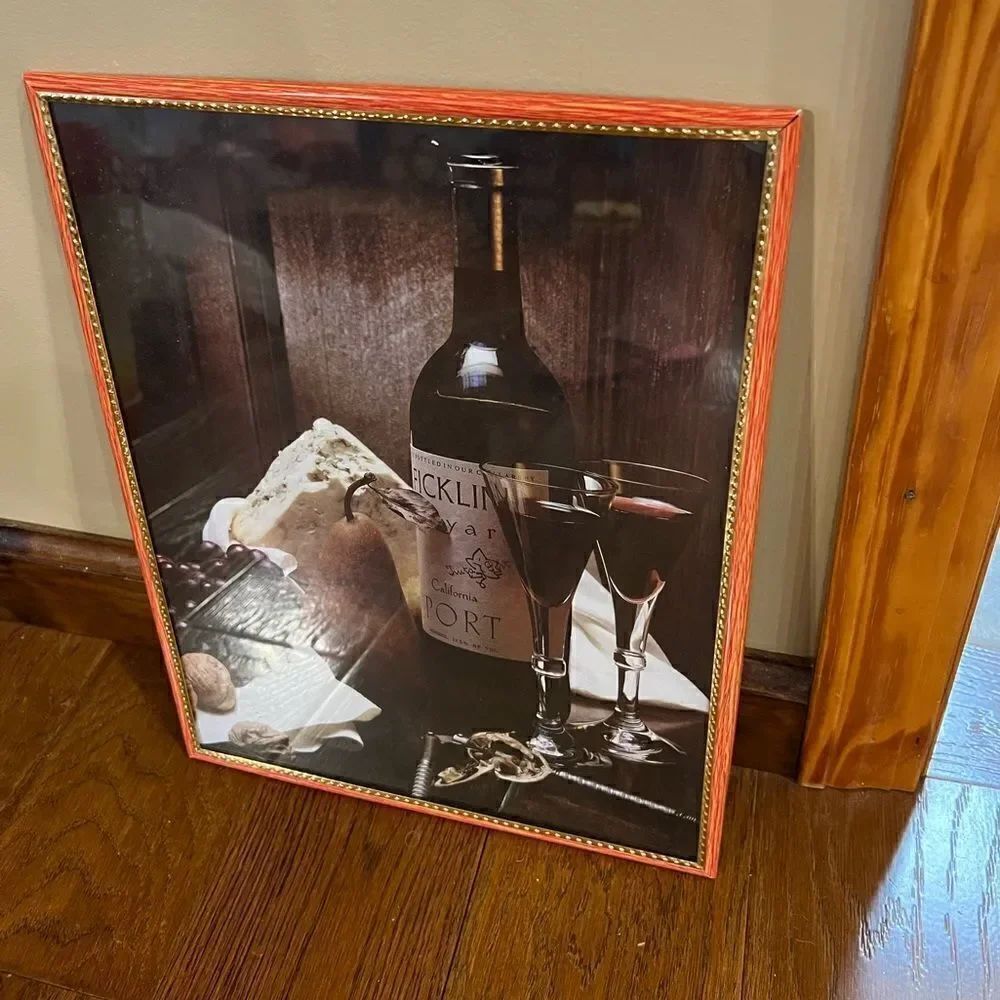 Gorgeous wine, cheese, and pear framed picture